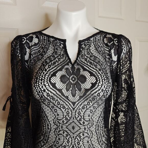 Laundry by Shelli Segal sheer crochet bell sleeve swim cover up sz 8 - Picture 2 of 8